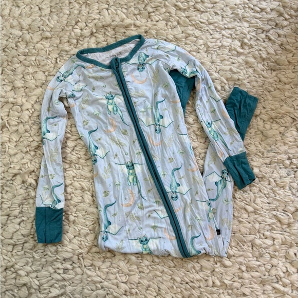 Kids The Sleepy Sloth Light Blue Teal Misty Dragon Print Bamboo Zippy Footie 3T - Picture 1 of 8